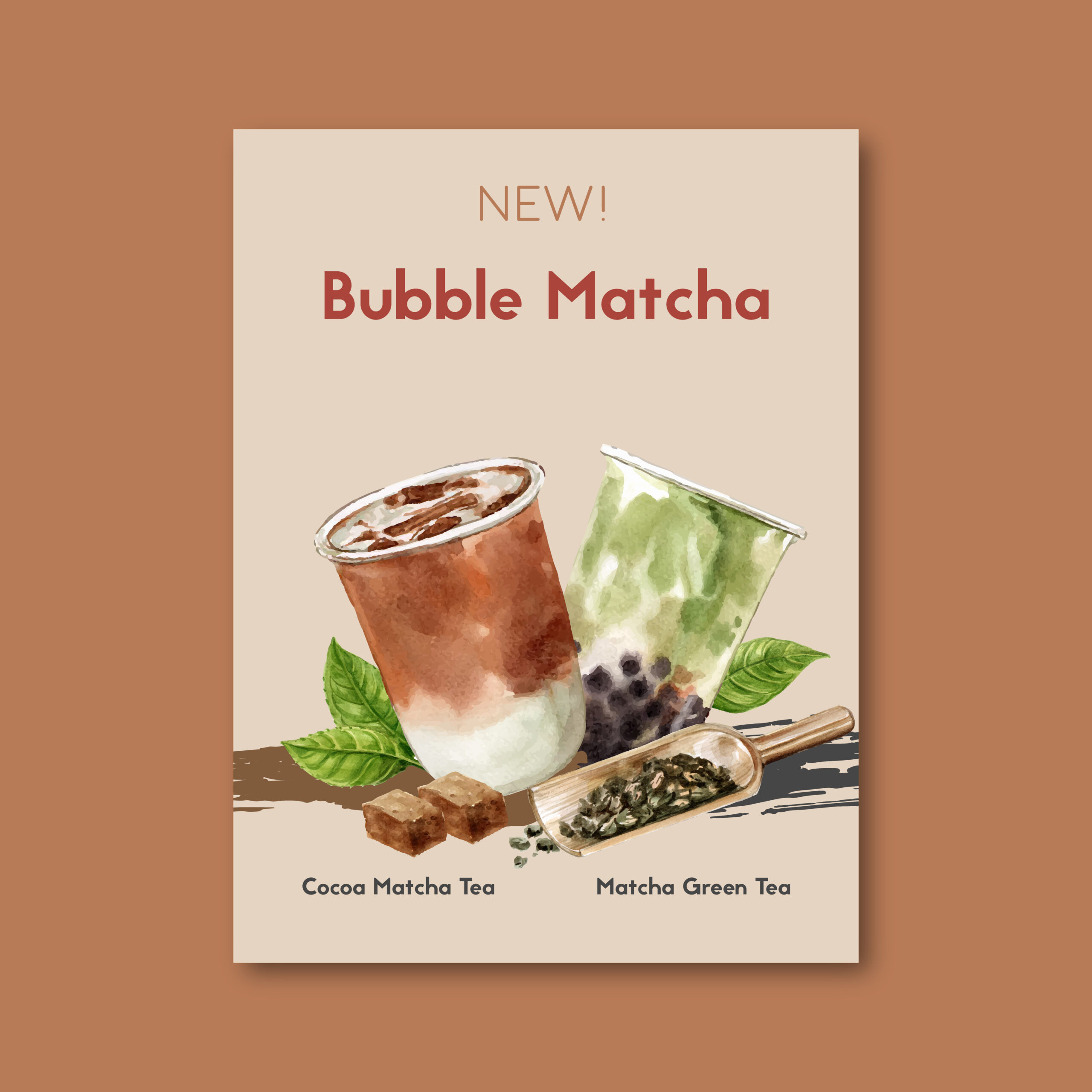 matcha and brown sugar bubble milk tea set, poster ad, flyer tem